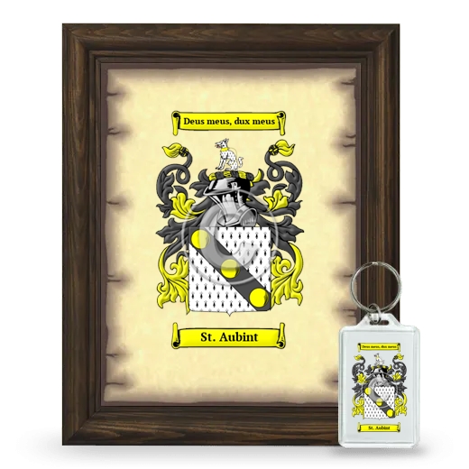 St. Aubint Framed Coat of Arms and Keychain - Brown